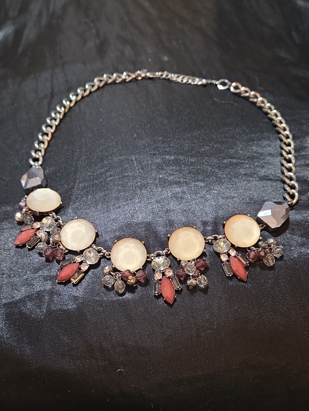Women's Pink and Cream Statement Necklace - Elegant Crystal Bib